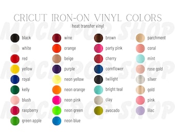 Cricut Iron On Heat Transfer Vinyl Color Options Editable Color Chart Canva Template