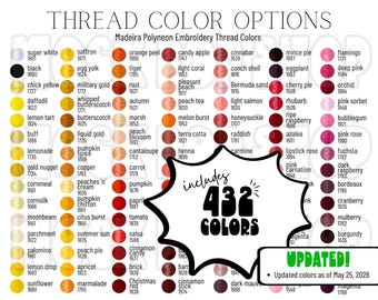 Hilo Madeira Polyneon, 432 opciones de color, tabla de colores editable, plantilla de Canva