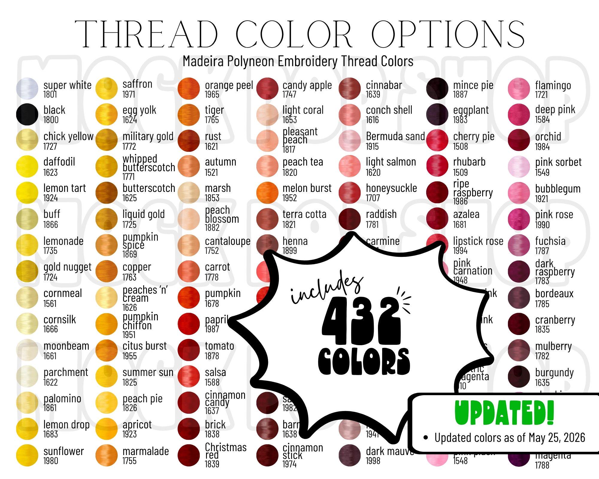 Madeira Polyneon Thread 432 Color Options Editable Color Chart Canva ...