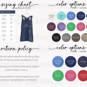 Next Level 6733 Tank Top Simple Editable Size Chart Color Chart Bundle