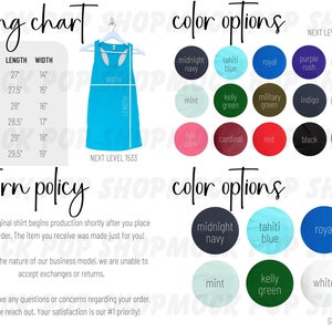 Next Level 1533 Tank Top Editable Size Chart Color Chart Bundle