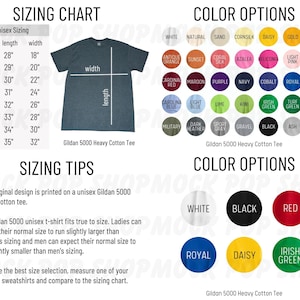 Gildan 5000 Editable Minimalist Size Chart Color Chart Bundle