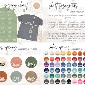 Comfort Colors 1717 Boho Size Chart Color Chart Editable Template Bundle