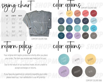 Comfort Colors 1566 Editable Size Chart Color Chart Canva Template Bundle