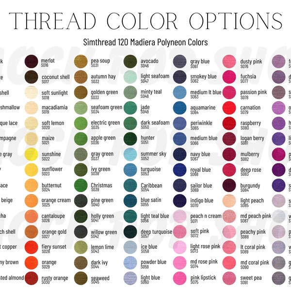 Options de couleur Madiera Simthread 120 fils Modèle Canva nuancier modifiable