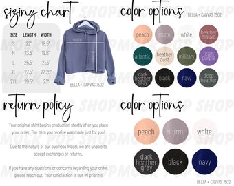 Bella + Canvas 7502 Editable Size Chart Color Chart Canva Template Bundle