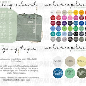 Gildan 64000 Boho Editable Size Chart Color Chart Bundle