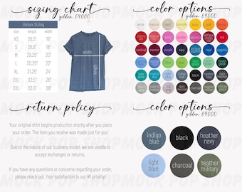 Gildan 64000 Tee Simple Editable Size Chart Color Chart Bundle