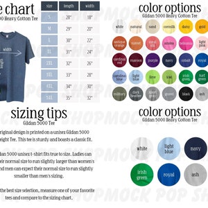 Gildan 5000 Tee Navy Editable Size Chart Color Chart Bundle