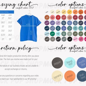 Comfort Colors 1717 Simple Editable Size Chart Color Chart Bundle