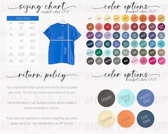 Comfort Colors 1717 Simple Editable Size Chart Color Chart Bundle