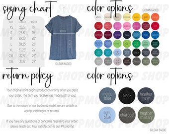 Gildan 64000 Tee Editable Size Chart Color Chart Canva Template Bundle