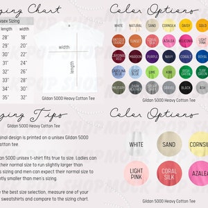 Gildan 5000 Editable Size Chart Color Chart Bundle