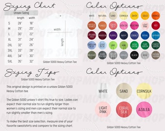 Gildan 5000 Editable Size Chart Color Chart Bundle
