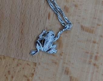 14k White Gold Frog Pendant on a Sterling Silver Chain