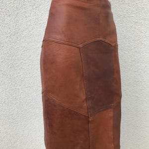 Vintage 90s High Waist Skirt Brown Patchwork Leather Skirt Pencil Midi Leather Skirt Fitted Western Skirt Bohemian Leather Skirt Size Small