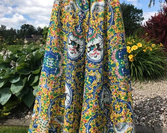 Vintage 90s Summer Paisley Loose Cotton Elastic Waist Women's Pants Flared Woman Trousers Flare Pants Wide Leg Pants Casual Boho Style Large