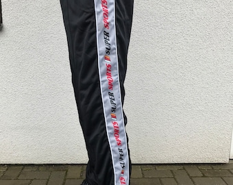 Vintage jaren '80 jaren '90 LFG Easy & Relax Trackpants Joggingbroek Zwarte trainingsbroek met grijze strepen en geschreven op de zijkanten Zakken Maat XL