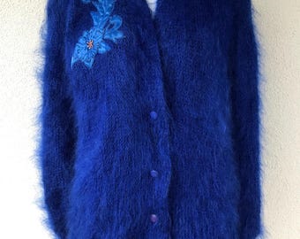 ハンドメイド ヴィンテージ パープル ブルー モヘア カーディガン