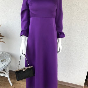 Vtg 70 s Boho Chic Groovy superposition brillante robe Maxi robe taille haute rétro lumineux violet longue robe de soirée manches 3/4 étage longueur taille S/M image 5