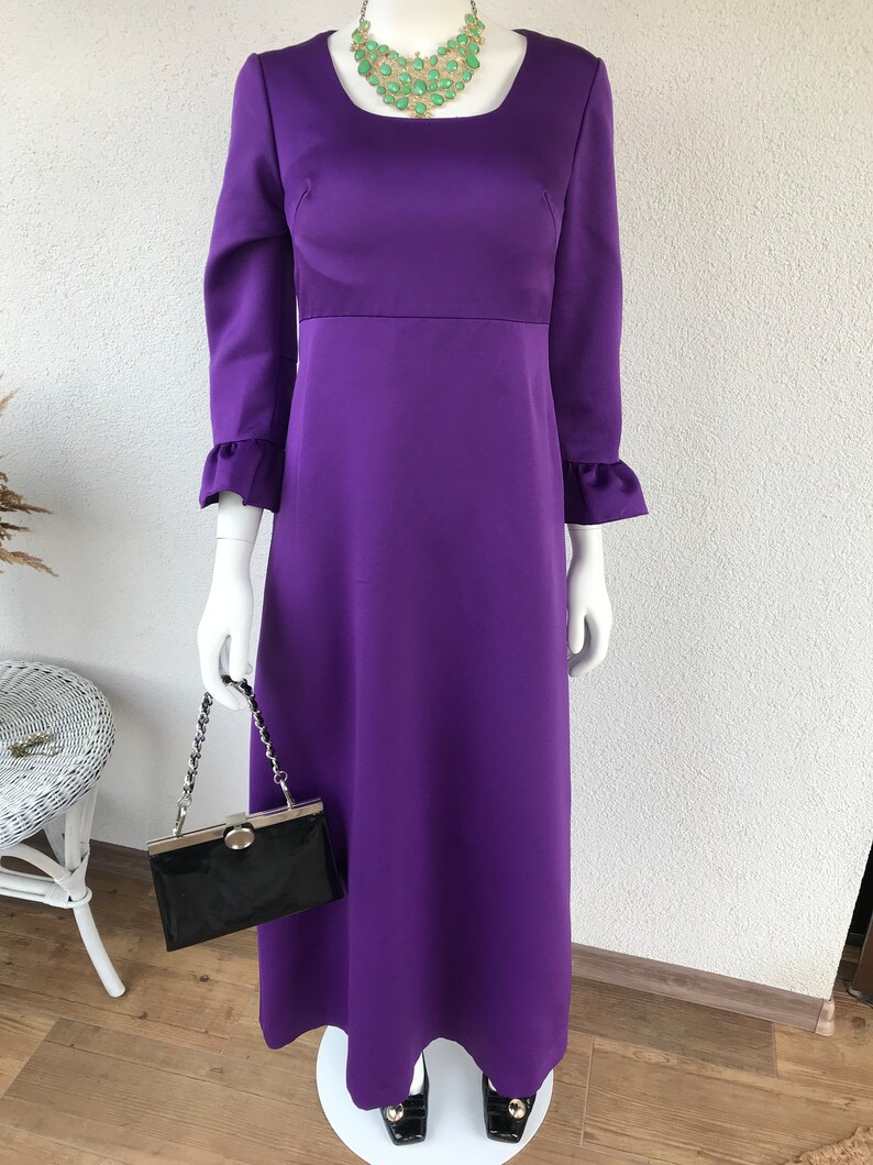 Vtg 70 s Boho Chic Groovy superposition brillante robe Maxi robe taille haute rétro lumineux violet longue robe de soirée manches 3/4 étage longueur taille S/M image 5