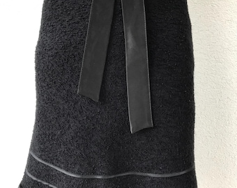 Saia vintage anos 90 em linha A, mistura de lã, saia preta, comprimento até o joelho, saia de cintura alta, saia de lã, saia feminina, saia quente, roupa de escritório de inverno XS