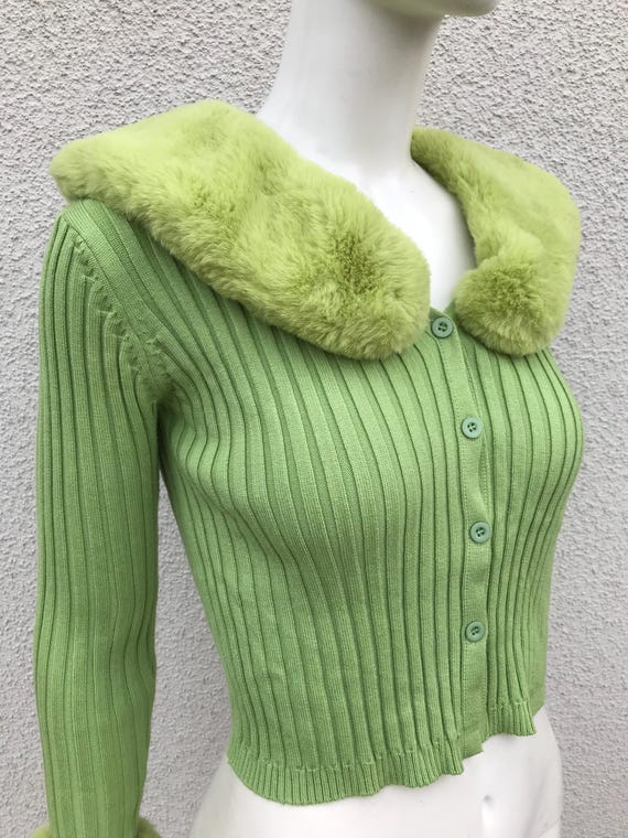 Vintage Y2K Faux Fur Cuffs Knitted Sweater With Detachable Faux