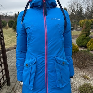 Vintage Moods of Norway Women's Down Parka Jacket Hoodie Blue Goose Warm Winter Coat Puffer Goose Down Hood Coat Lady Size XS
