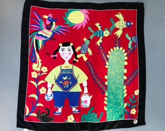 Foulard En Soie Vivienne Lacroix - Vintage, Dimensions 88x88 Cm, Couleur Jaune - Occasion