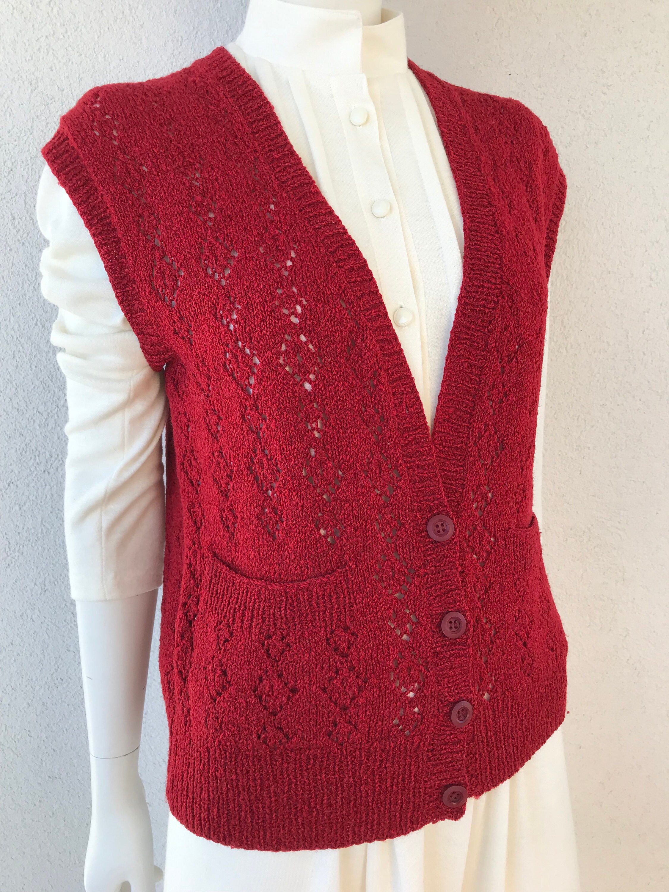 80s-90s 花柄刺繍 シェットランドウールカーディガン ハンドメイド M
