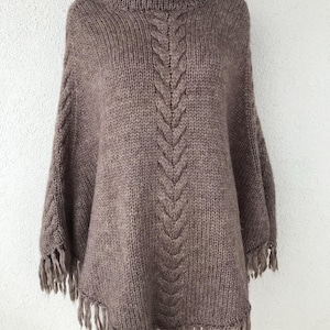 Vintage MICHA Mohair Blend Knitted Thick Poncho Knitted Poncho Light Brown Knit Sweater Chunky Cables Poncho Thick Fluffy Poncho Size Large