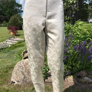 Vintage 90s High Waist Tapered Trousers Ornate Cream Print Women’s Pants Romantic Satin Trousers Paisley Pattern Pants Size Medium