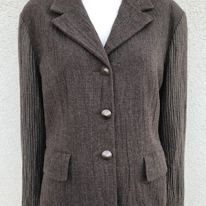 Vintage 90s s.Oliver Women&#39;s Brown Wool Blend Blazer Buttons Blazer with Pockets Short Wool Coat Wool Crumpled Thin Wool Jacket