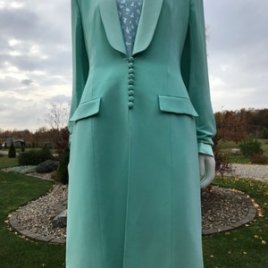 Light Green Blue 80s Vtg Midi Coat With Big Collar Long Sleeves Tom Bowker Vintage Evening Button Down Blazer Jacket Maxi Stylish Cardigan M