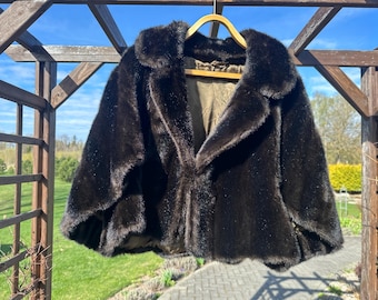 Vintage Faux Fur Bolero Coat Made in England Faux Fur Dark Brown Short Shawl Brown Fur Stole Fur Shawl Wrap Brown Fur Bolero Fur Capelet