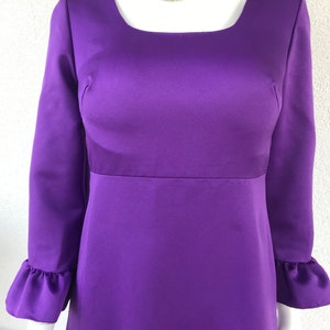 Vtg 70 s Boho Chic Groovy superposition brillante robe Maxi robe taille haute rétro lumineux violet longue robe de soirée manches 3/4 étage longueur taille S/M image 7