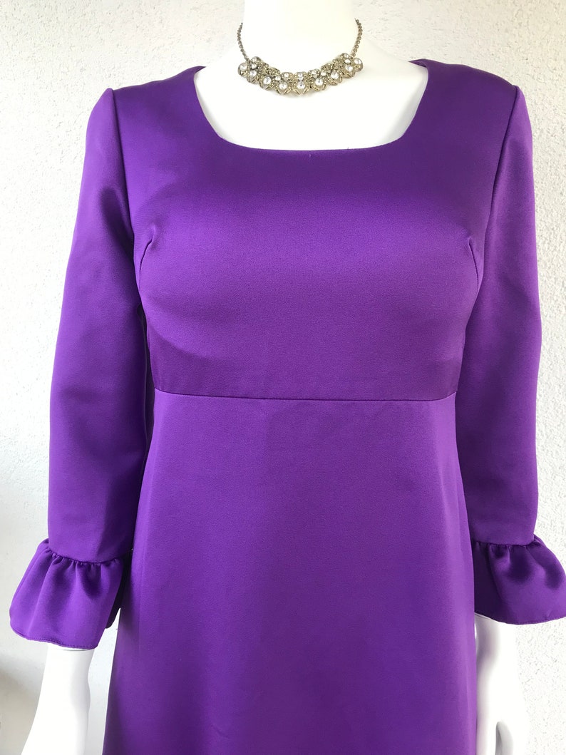 Vtg 70 s Boho Chic Groovy superposition brillante robe Maxi robe taille haute rétro lumineux violet longue robe de soirée manches 3/4 étage longueur taille S/M image 7