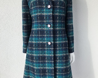 Vintage 1970s Wool Jacket Wool Jacket Vintage 70s Coat Outdoor Winter Cozy Trench Coat  Tweed Plaid Coat Multicolor Plaid Check Coat Medium