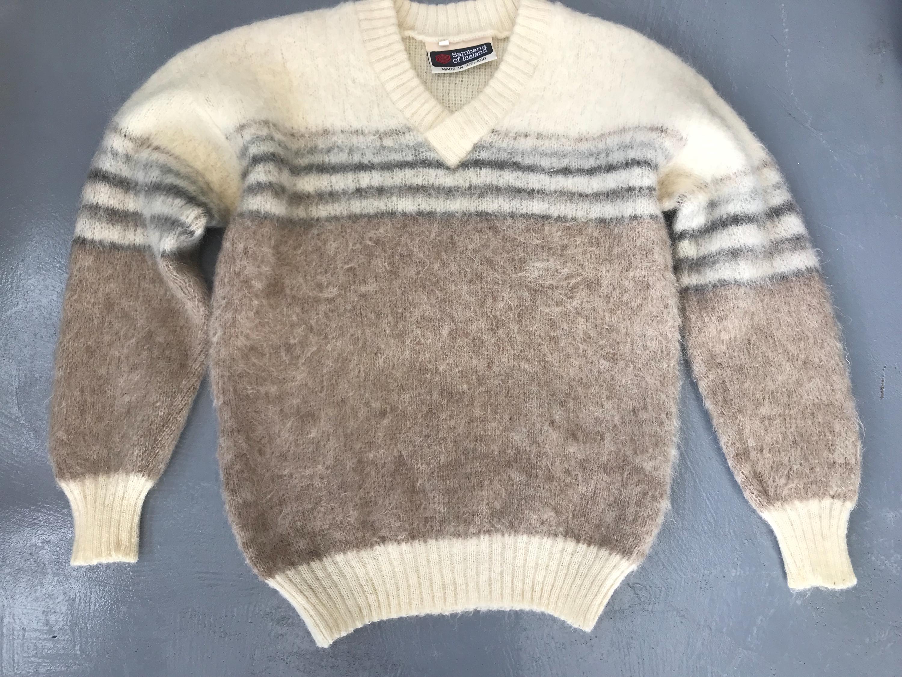 Samband Pattern Vintage 1980s Samband of Iceland 100% Wool Knit Sweater Brown & Cream ...