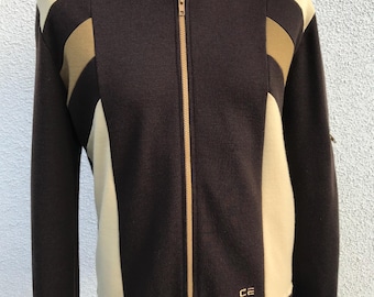 Vintage Ceceba Herren Trainingsjacke 80er Jahre Wollmischung Pullover Trainingsjacke Braun Beige Trainingsanzug Sport Retro S / M