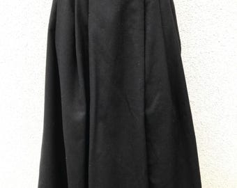 Vintage 80s Peter Martin Black Wool Skirt Designer Skirt Hight Waist Long Midi Flared Skirt Woolen Skirt Black Pleated Winter Skirt Medium