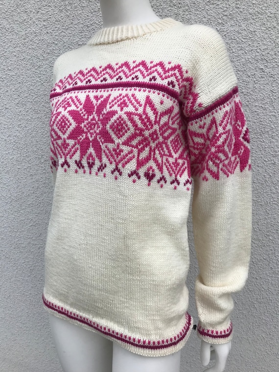 Vintage Wool Sweater Pullover Jumper in Cream & P… - image 3