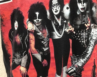 Camiseta vintage de Kiss, estilo hard rock, negra, de la banda glam rock de Kiss, talla grande.