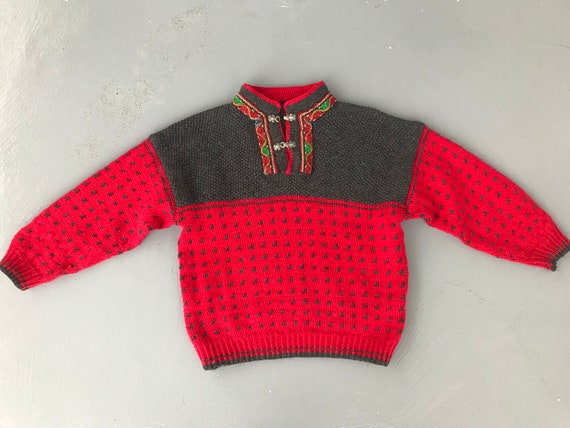 Vintage Red Children Sweater Girl's Sweater unise… - image 2