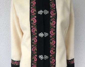 Vintage Evebofoss Firda of Norway Fleece Wool Jacket Cream Embroidered Metal Clasps  Boiled Wool Cardigan Norway Scandinavian Jacket Small
