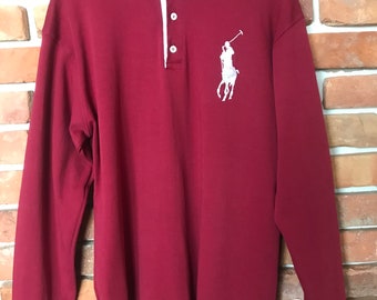 Herren Vintage 90er Polo RALPH LAUREN Burgundy Langarm Polo Pullover Shirt Baumwolle Stickerei Tshirt Klassische Poloshirts für Herren Größe XXL