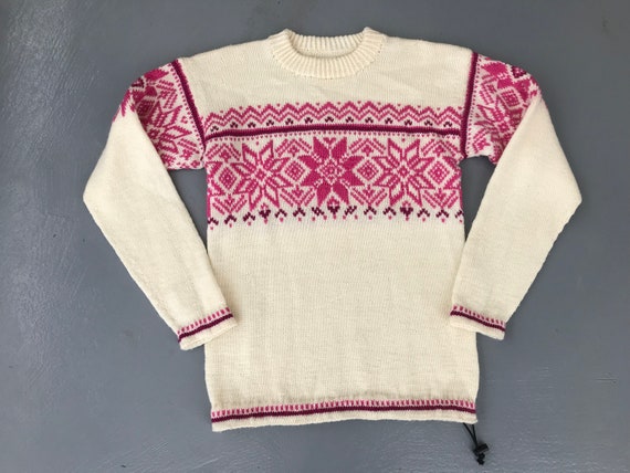 Vintage Wool Sweater Pullover Jumper in Cream & P… - image 7