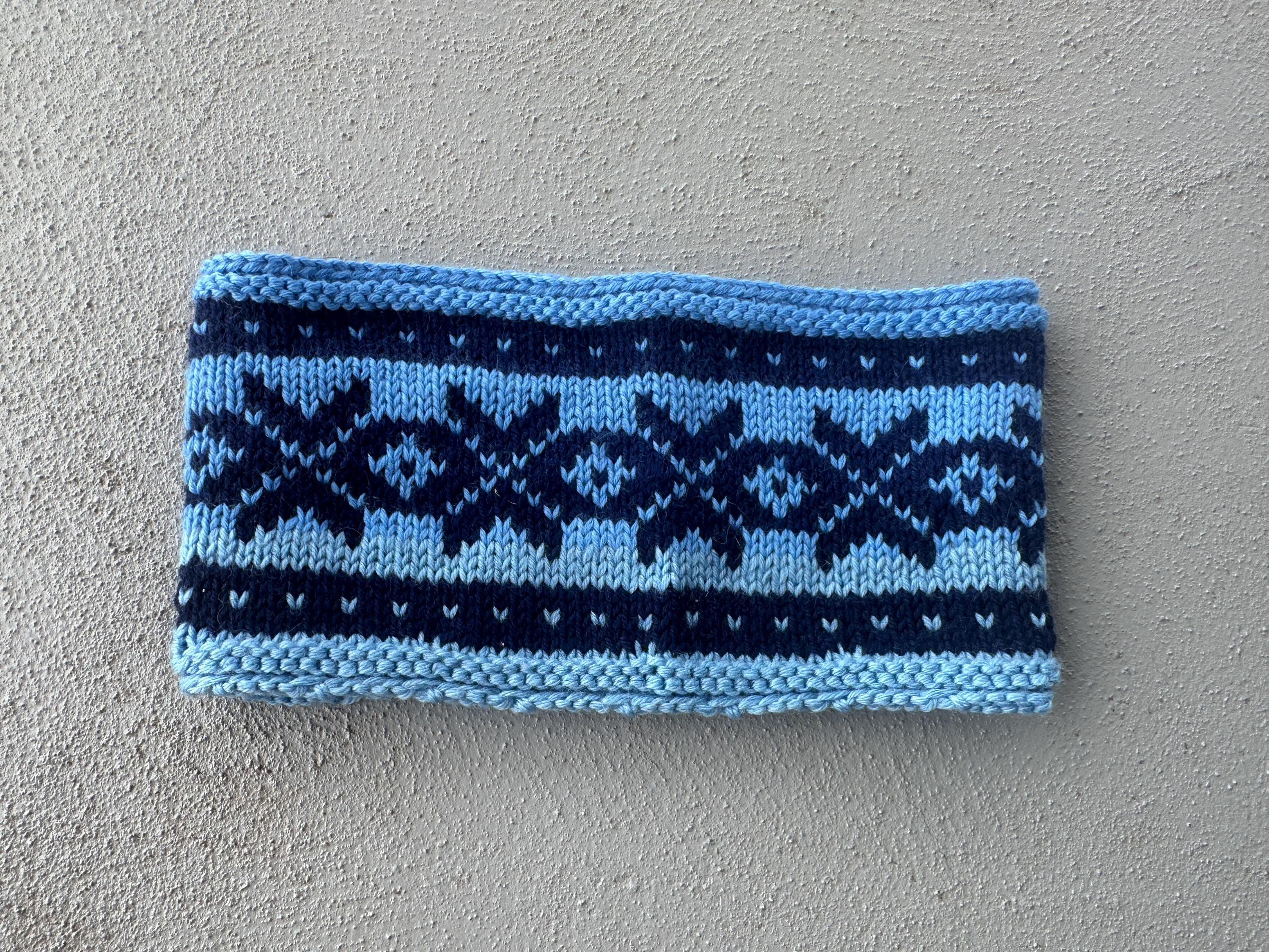 Vintage Hand Knit Norway Fair Isle Wool Headband Light Dark  display picture 1