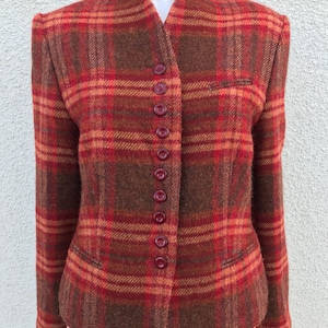 Vintage 90s Plaid Wool Button Blazer SCARVA Red Brown Burgundy Blazer Teal Women&#39;s Jacket Cropped Wool Blazer Classic Women&#39;s Jacket Medium