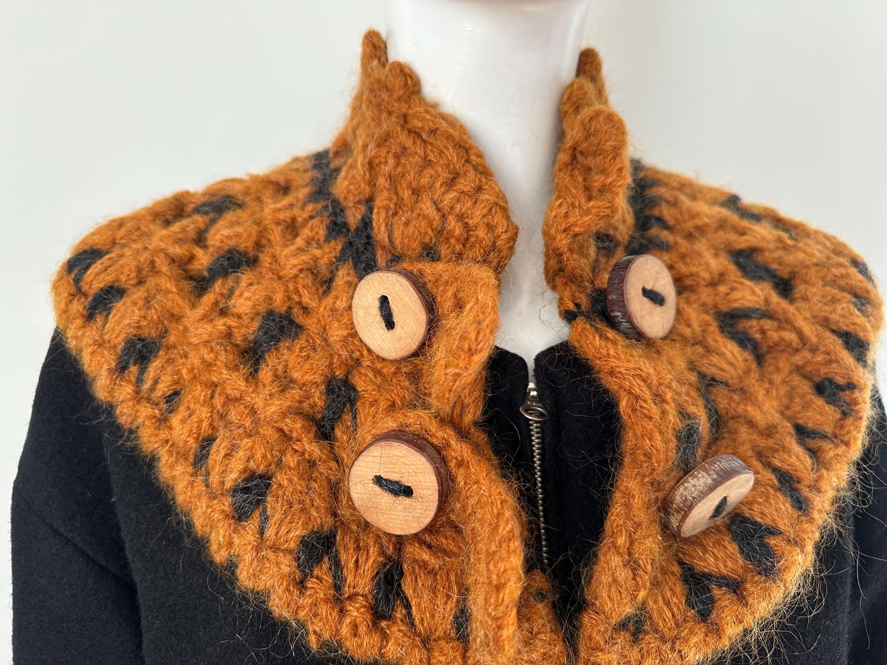 ジャケット・アウター wool jacket / short coat 90s Vintage 90s Black Wool Short Coat Jacket for Women With Knitted